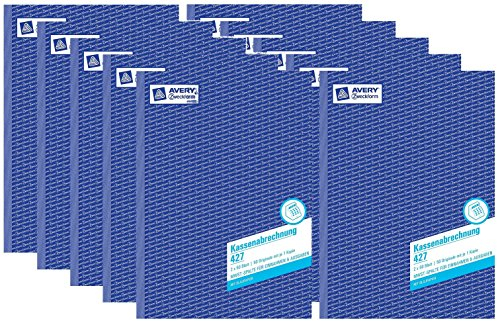 AVERY Zweckform 427 Kassenabrechnung (A4, mit MwSt.-Spalte, 2x50 Blatt) weiß/gelb (10 Stück)