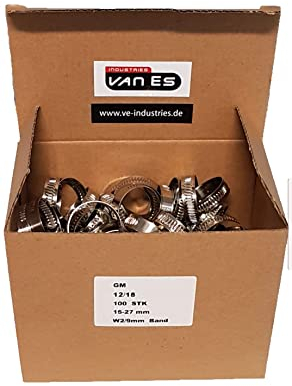 VE-Professional 100 Stück Edelstahl W2 Schlauchschellen mit 9mm Bandbreite in Industriequalität DIN 3017 mit Schneckengewinde und geschweißten Gehäuse (10 16mm)