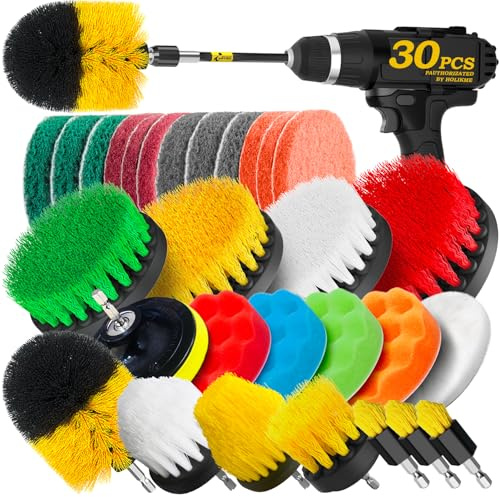 Holikme - Juego de 25 cepillos accesorios para taladro, estropajos y esponjas, cepillo de fregar eléctrico con accesorio de largo alcance, limpieza multiusos para lechada, azulejos, fregaderos, bañera