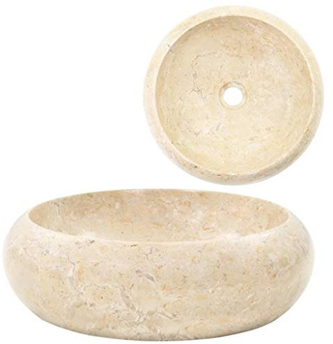 Festnight Lavabo Salle de Bain a Poser Vasque à Poser de Salle de Bain Évier en Marbre 40 x 12 cm Crème Ronde