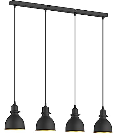 Lindby Esstisch Pendelleuchte Schwarz Gold, Hängelampe Metall 4x E27 max. 60W ohne Leuchtmittel Hängeleuchte Industrial Vintage
