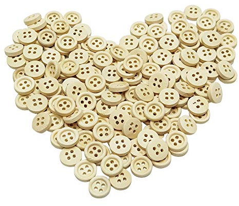 Chenkou Craft 200pcs 13mm 1/2 Round Natural Wood Buttons 4 Holes Craft Sewing Button (13mm)