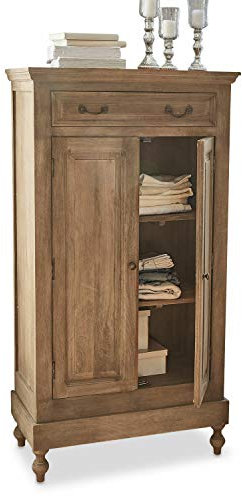 Loberon Schrank Bortoni, Shabby-Chic, mit Antik-Finish, Schöne Kassetten-Verarbeitung, Kleiderschrank, Aufbewahrung, Mangoholz, Messing, braun