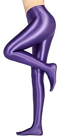 LEOHEX Glänzende blickdichte Strumpfhose Hohe Taille Sexy Strümpfe Yoga Hosen Training Damen Sport Leggings Fitness (Violett, XXL)