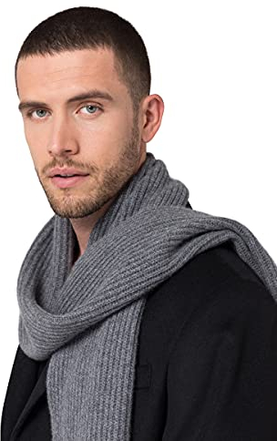 Style & Republic Herren Schal aus 100% Kaschmir | edler Männer-Schal aus feinstem Cashmere | Größe 196 x 28 cm (Grau Melange)