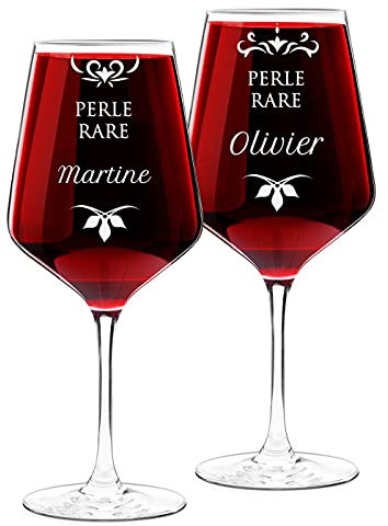 Maverton Set de 2 verre a vin en Cristal - Verres gravés 530 ml - Verres XL Cadeau Personnalisé - Cadeau couple - Set a vin pour parents - cadeau mariage - Perle