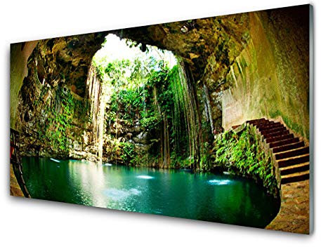 Tulup Impression sur Verre Trempé 100x50cm - Plastique Imprimés Tableau Mural Moderne Décoration Déco Design 4 Crochets - Cascade Paysage