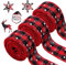 3 Rollen Weihnachtsbänder Weihnachten Sackleinen Band Wickelband Rot und Schwarz Kariert Geschenkband Bastelband Stoffbänder für Geschenk Bogen Handwerk Dekoration