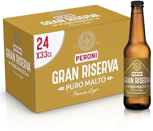 Peroni Birra Gran Riserva Puro Malto, Cassa con 24 Birre in Bottiglia da 33 cl, 7.92 L, Premium Lager dal Gusto Pieno e Rotondo, Gradazione Alcolica 5.2% Vol
