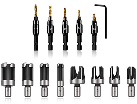 14pcs Countersink Drill Bit Set Include Wood Plug Cutter Tool Drill Bits for Woodworking
