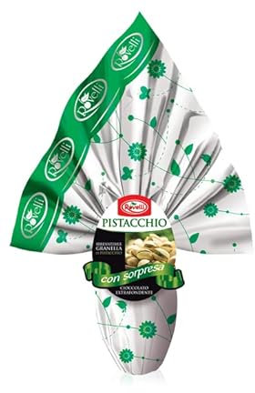 Uovo di pasqua Rovelli Cioccolato Extra Fondente con Granella di Pistacchio 400 gr con sorpresa