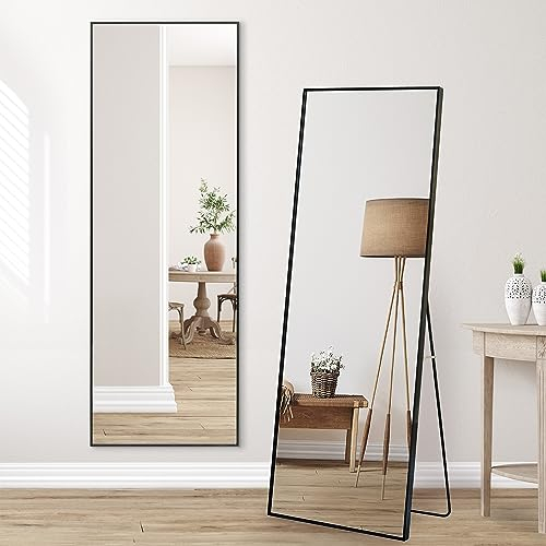 Americanflat 56x150 cm Ganzkörperspiegel Schwarz mit Ständer - Hoher Spiegel Groß - Standspiegel Ganzkörperspiegel 1,5 Meter für das Schlafzimmer und Wohnzimmer