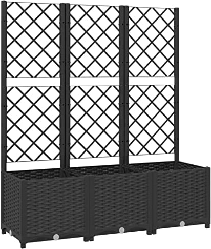 vidaXL Jardinière avec Treillis Lit Surélevé Pot à Plantes Boîte à Fleurs Jardin Patio Entrée Terrasse Extérieur Noir 120x40x136 cm PP