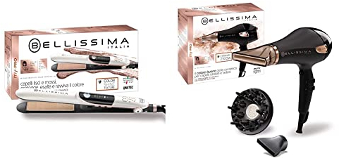 Imetec Bellissima Creativity Color Shine B22 100, Plancha de pelo para cabellos teñidos + Bellissima My Pro Ceramic P5 3800, Secador de pelo profesional