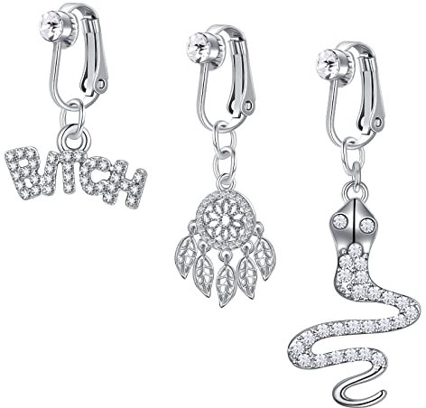 VF VFUN Argent Clip Sur Faux Piercing Nombril Avec Dangle Faux Nombril Barres Non Percé Nombril Piercing Bijoux Faux Nombril Piercing
