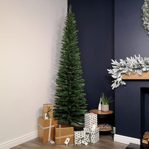 Samuel ALEXANDER 8ft (2.4m) Pencil Style Slim Artificial Christmas Tree in Plain Green