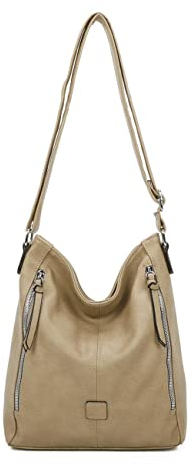 ITALYSHOP24 OBC DAMEN TASCHE Umhängetasche Schultertasche Shopper Crossbody Henkeltasche CrossOver Kunstleder Beuteltasche Handtasche Hobo Bag Reise Taupe