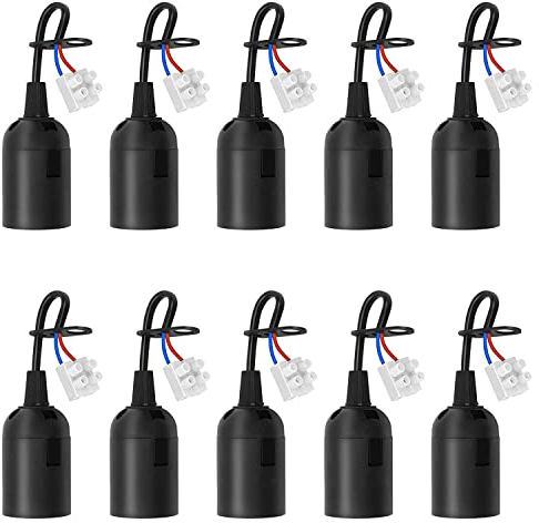 HOMEJOY 10 Stück Lampenfassung E27 Ersatzfassung Renovierfassung Lampenhalterung 4 A 250V Baufassung mit Kabel für Wohnzimmer Kronleuchter Küche Schlafzimmer Glühbirnen Zubehör (Schwarz)
