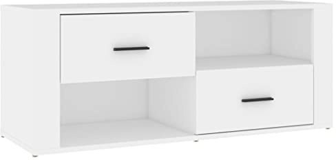 vidaXL White TV Cabinet with Storage Compartments and Drawers, Modern Media Console made from Quality Engineered Wood, Suitable for Living Room and Bedroom