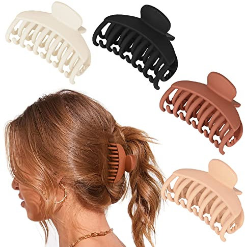 DEEKA Lot de 4 pinces à cheveux à double rangée de dents de 6,3 cm, pinces à cheveux moyennes pour cheveux fins, petites pinces mates, accessoires de cheveux courts et fins pour femmes et filles –