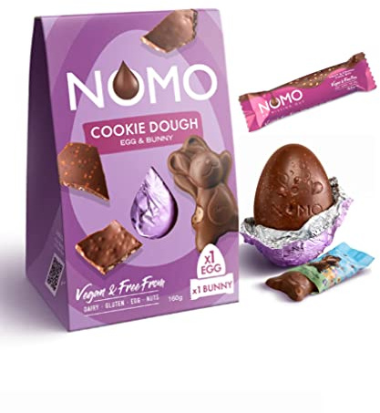 NOMO Cookie Dough Easter Egg with Bunny and Fruit & Crunch Chocolate Bar - Vegan - Dairy Free - Gluten Free - Egg Free - Nuts Free