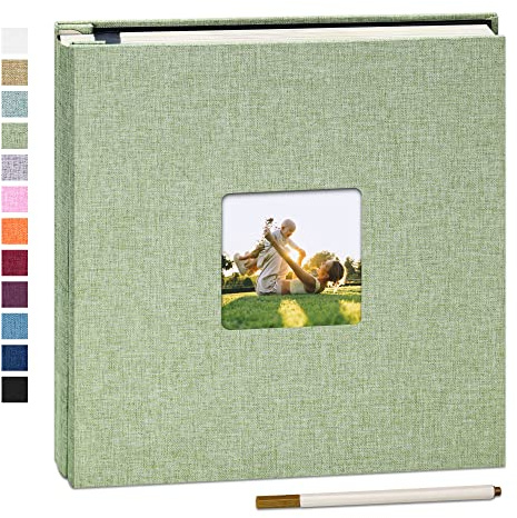 Yopih Fotoalbum zum Selbstgestalten 60 Seiten, 28x27 cm, Grasgrün | Groß Leinen Photoalbum, Metallstift, für Hochzeit Baby Familie Reise Geburtstag Geschenke