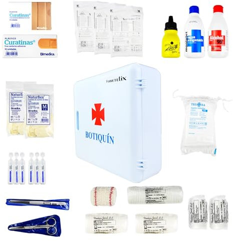 FERRETELIX® Botiquin Armario de Pared con dotacion 280 mm x 250 mm x 100 mm Homologado Equipado con Varios artículos para Realizar Las primeras curas en Caso de Emergencia