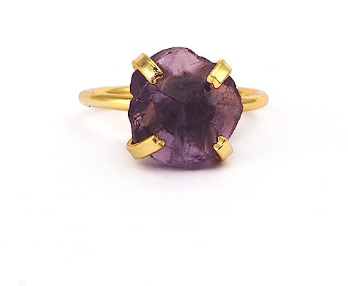 El Joyero Magnifique bague en améthyste violette | Plaqué or sur laiton | Bague réglable pour femme | Bague à griffes., adjustable, Pierre précieuse, Quartz améthyste