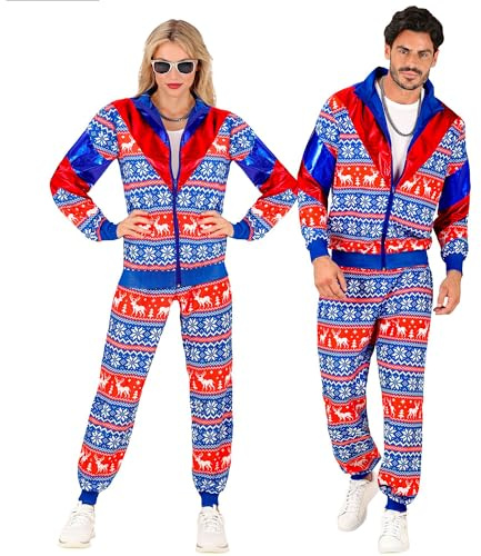 W WIDMANN MILANO Party Fashion - Weihnachtlicher Trainingsanzug | Jacke und Hose, 80er Jahre Outfit mit Weihnachtsmotiv, Jogginganzug für Xmas-Partys, Weihnachtsfeiern, Karneval