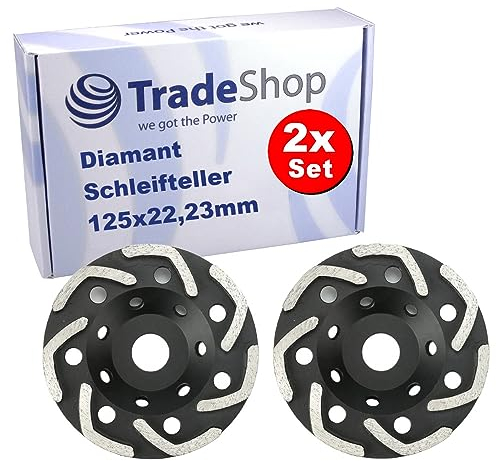 2x Trade-Shop V-Segment Diamant Schleifteller/Schleiftopf 125 x 22,2mm kompatibel mit DeWalt Eibenstock Festool Hilti Flex Collomix Schleifer Fräse Granit Marmor