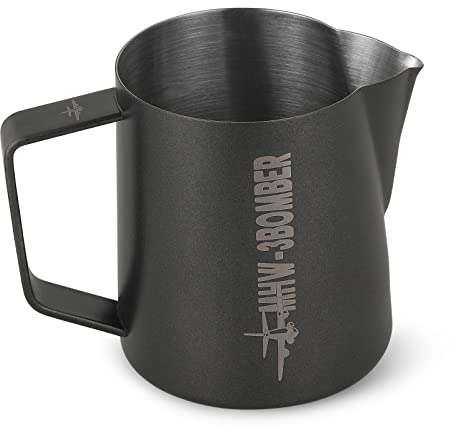 MHW-3BOMBER Milk Jug 400ml, Stainless Steel Milk Jug for Coffee Machine, Home Barista Coffee Accessories, Cappuccino Latte Art Cup, Milk Frothing Pitcher, Balck, Model: P5031B-OS
