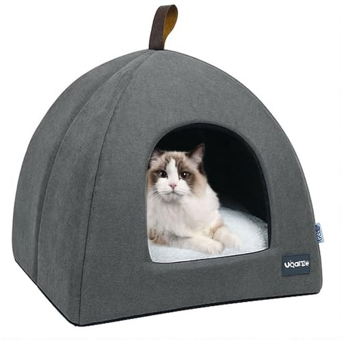 Voarge Cama Gato Cueva, Cueva Suave Gato, Suave Felpa Cálida Camas para Gatos, Nido de Gato con Cojín Interior Extraíble y Lavable, Gris, Small