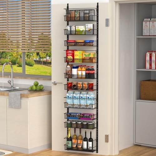 VyGrow Over Door Storage, 10-Tier Over the Door Organiser With Adjustable Basket for Pantry Kitchen Storage Room, Spice Rack, Black