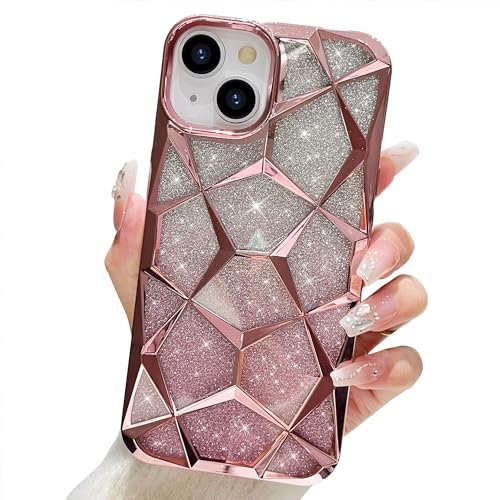 SmoBea Compatible with iPhone 13 Case for Women, Luxury Plating Glitter Bling Gradient Slim Shockproof Bumper Protective Soft Phone Case for iPhone 13 Case Cute 6.1 - Pink