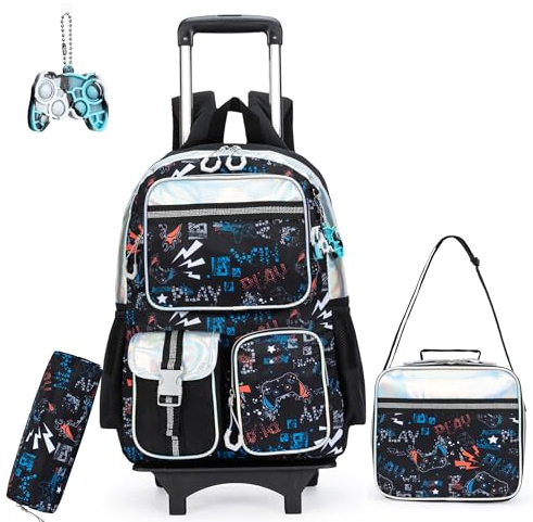 HTgroce Schultasche Jungen Trolley,Schultasche Jungen Trolley Schulranzen Mit Rollen Für Jungen School Bag Trolley