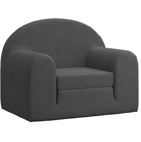 vidaXL Schlafsofa für Kinder, 2-in-1 Kindersofa mit Schlaffunktion, Kindersessel Sofa Abnehmbarer Bezug, Kindercouch Couch Kindermöbel, Anthrazit Weich Plüsch