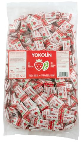 Caramelos Cerdán - Caramelo sin Azúcar Yokolín Sabor Fresa-Menta | Bolsa 1kg | Caramelo Duro Redondo Sin Gluten ni Alérgenos | Ideal para Fiestas, Eventos y Cumpleaños