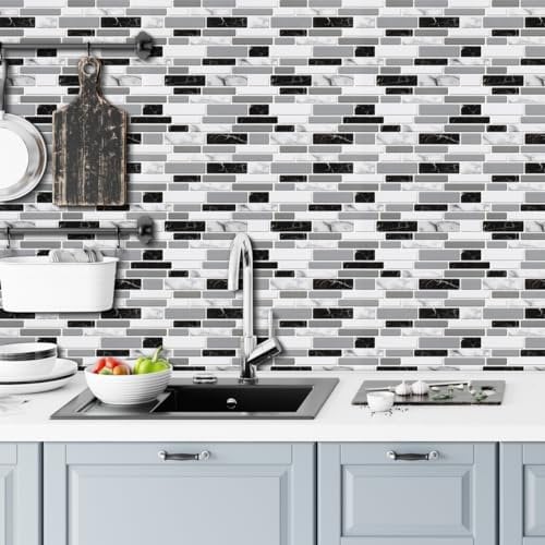 Arthome Tapete Graue Marmor Mosaik Ziegel Selbstklebend 44cmx3m Abziehen und Aufkleben Möbelfolie Klebefolie für Schränke und Schubladen Vinyl Wasserdicht Dekoratives folie Abnehmbar
