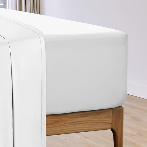 Pizuna Drap Housse Coton 180x200 cm Blanc, 100% Coton Longue Durée en Percale, Poche Profonde 40 cm (2 Personnes)