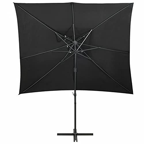 Homgoday Parasol déporté avec double toit noir, 250 x 250 cm, parasol pour extérieur, parasol de terrasse, abri solaire