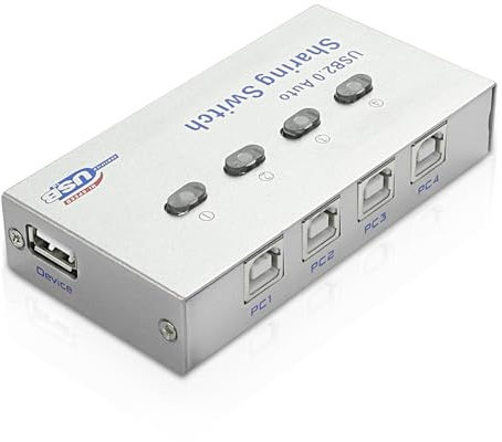 XMSJSIY USB 2.0 Sharing Switch Selector 4 in 1 Out Drucker Sharer Switcher 4 PC zu 1 Splitter Hub für PC, Drucker, Scanner, Tastatur, Plotter, Kartenleser -1 PCS
