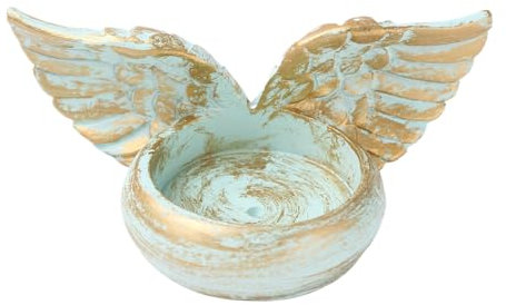 SHIDXIB 1Pcs Angel Wings Candle Holder Green Angel Wings Tealight Candle Holders Resin Votive Candle Holder Prayer Candle Holder Memorial Gifts for Family Desktop Decorative Tree Candles