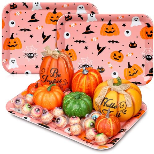 Jingmore 3 Pack Halloween Square Reusable Melamine Serving Platters Cute Halloween Kids Birthday Party Supplies,13 x 10 Inch Halloween Pumpkin Ghost Spider Serving Trays Halloween Kids Party Supplies