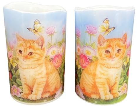 abc HOME | Kerze mit Motiv Katzen | 2er Set | LEDs | batteriebetrieben | Echtwachs