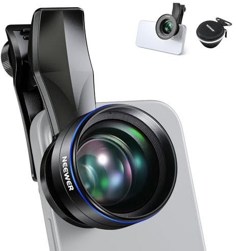 NEEWER Teleobiettivo da 60mm con Clip per Obiettivo del Telefono con Filettatura da 17mm e Adattatore ad Anello per Filtro da 67mm, Ingrandimento 2x, Compatibile con iPhone Samsung, LS-41 PRO