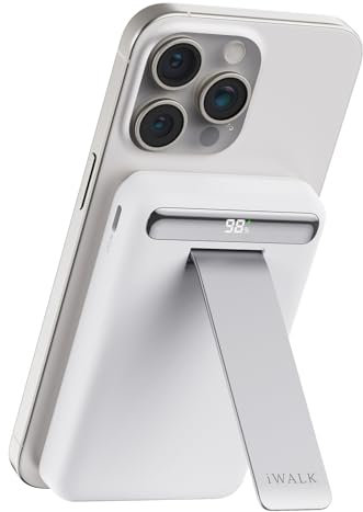 iWALK Magnetic Power Bank with Multi-Angle Adjustable Stand,Qi2 Certified 10000mAh 15W Wireless Fast Charging Portable Charger Comfortable Grip Battery Pack with LED Display for iPhone16/15/14/13/12