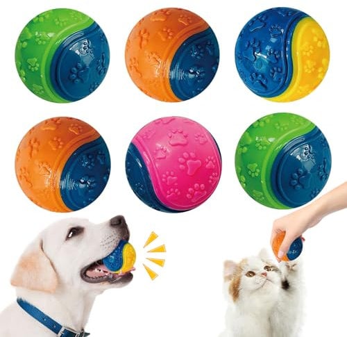 Mapneng 6PCS Durable Rubber Squeaky Dog Balls, Tooth Cleaning Toy Balls for All Dog Types - Hours of Fun and Interactive Play