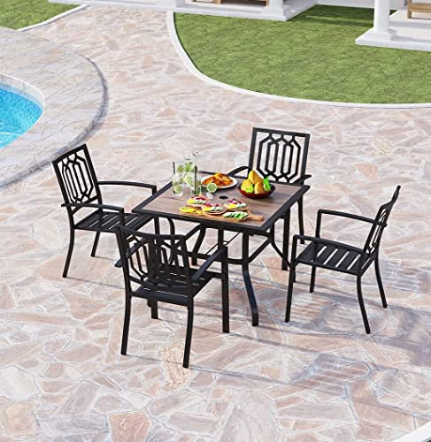 5-teiliges Outdoor-Esszimmer-Set mit holzähnlichem 94 cm quadratischem Tisch und Bistro-Stühlen, ideal für Terrasse, Terrasse, Terrasse, Hof, Sitze, 4 stilvolle und langlebige Esszimmermöbel