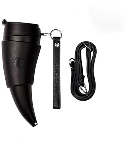 Zheigaoxea Goat Horns Kaffeebecher, Kreative Horn-Kaffeetasse, 230 ml, Edelstahl, Vakuumbecher für Tee, Kaffee, auslaufsichere Reiseflaschen, Kaffeetassen mit Seil (Schwarz)