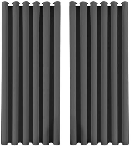 BedLooms Blackout Eyelet Curtains Thermal Insulated Extra Long Grey Curtains for Bedroom Energy Efficient 90x90 Inch Curtain 2 Panels with 2 Tie Backs